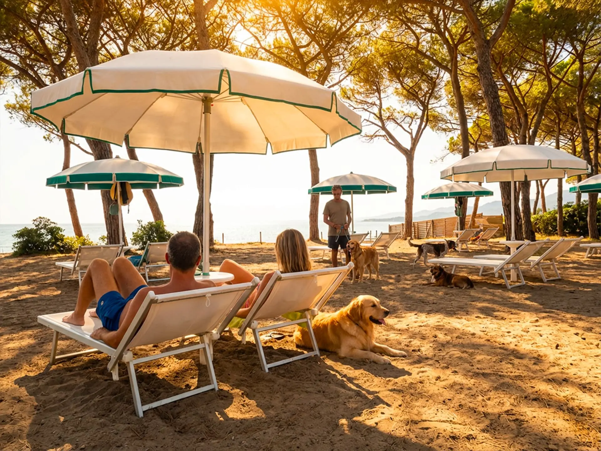 torremozza-oasi-dog-tramonto-spiaggia Tramonto sulla spiaggia con cani e lettini - Torremozza Oasi Dog, stabilimento balneare Piombino